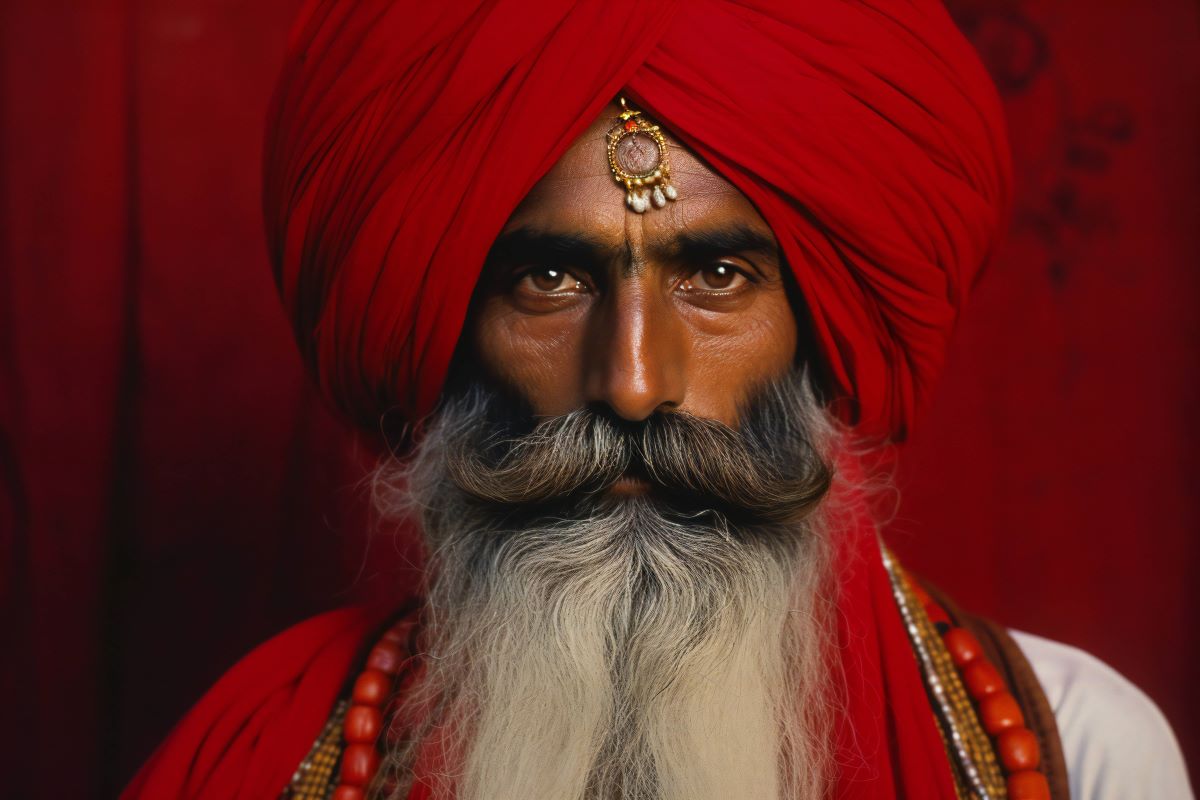 Angehöriger der Sikh-Kultur mit Turban und Vollbart 